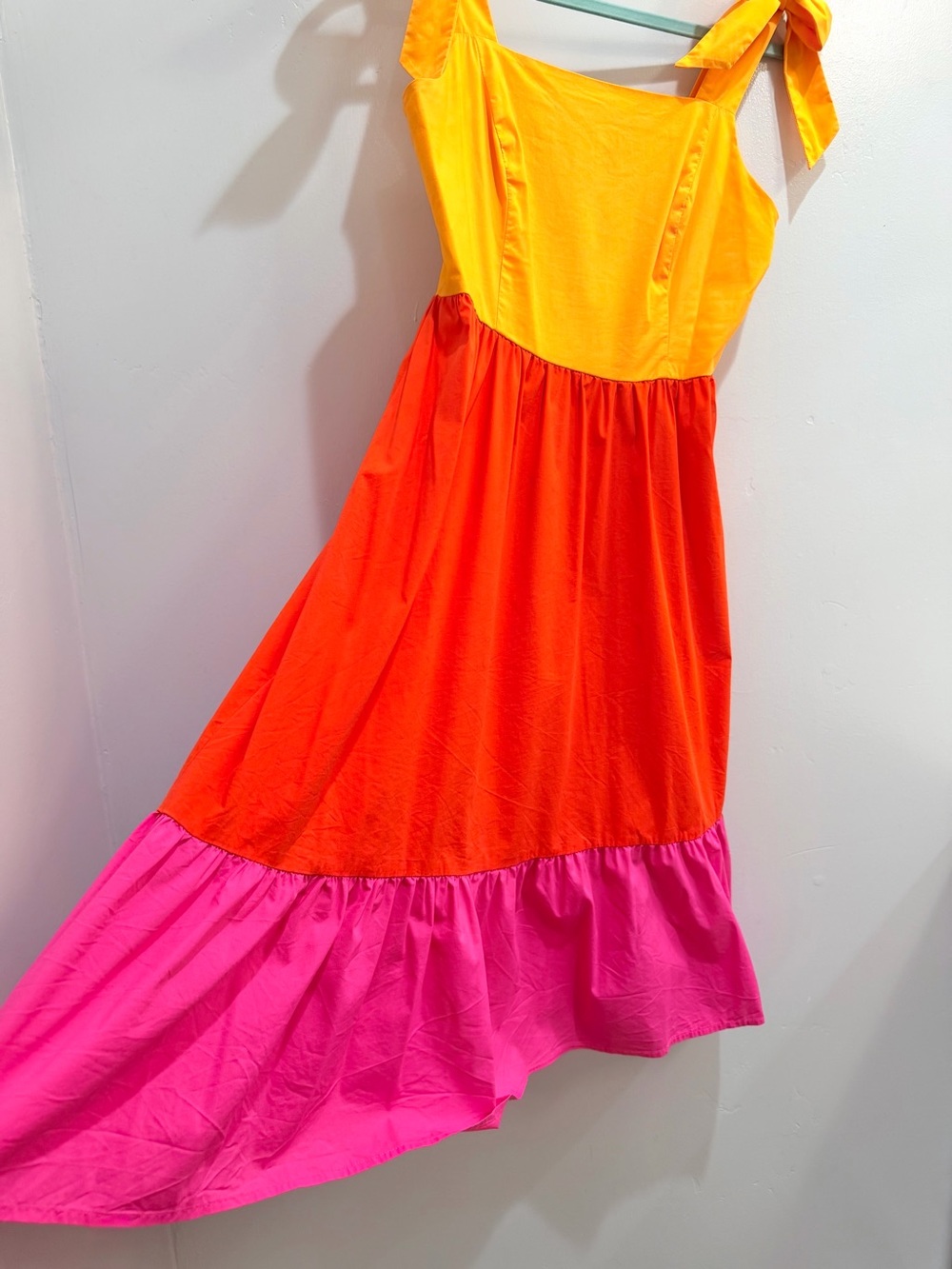 Marc New York Colorblock Tiered Midi Dress Sunset Yellow Orange Pink Bows M - Picture 3 of 14